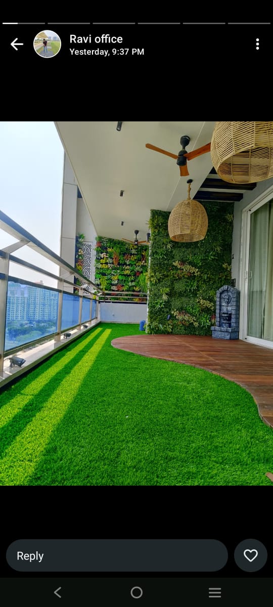 Balcony makeover with turf and vertical garden