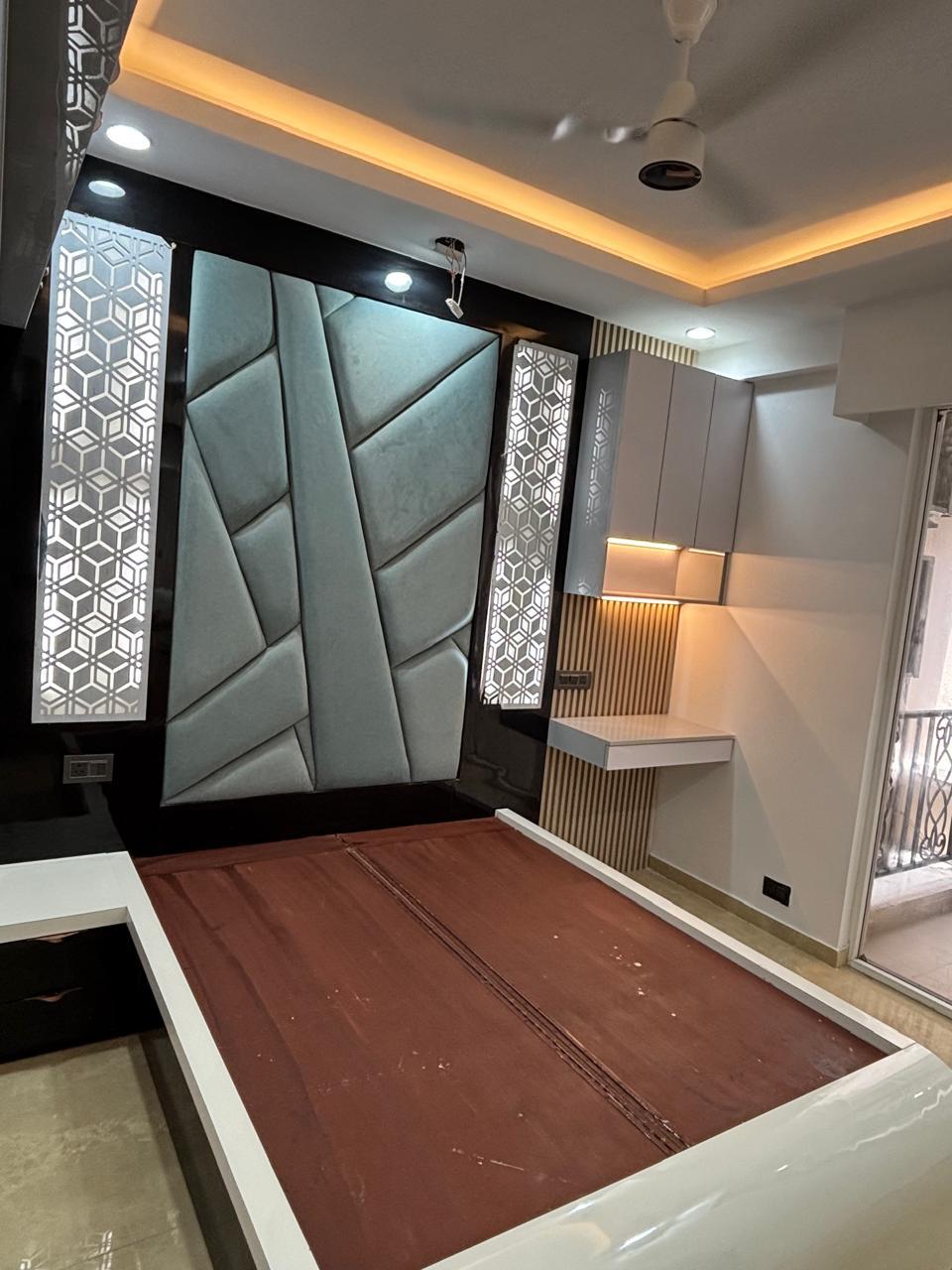 Close-up of a CNC jali headboard wall treatment